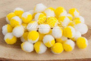 Помпони 15 мм двохколірні біло-жовті