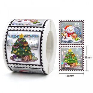 Наліпки для пакування 38мм голограма срібло Merry Christmas, 10 штук 9437 фото