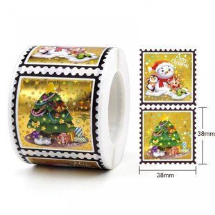 Наліпки для пакування 38мм Merry Christmas (голограма золото), 10 штук 9438 фото