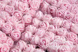 Розы из фоамирана с фатином 2см розовые, 12шт 8695 фото