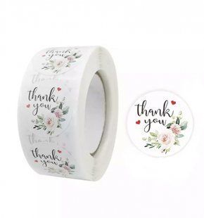 Наклейки для упаковки 25мм thank you с цветами, 10шт 9393 фото