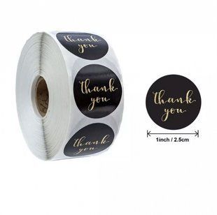 Наліпки для упакування 25мм Thank you (золото на чорному), 10шт 9398 фото