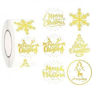 Наліпки для пакування 25мм прозорі Merry Christmas, 12 штук 9608 фото