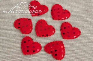 Патч сердечко тканевое с пайетками 35*25мм красное 8531 фото