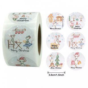 Наліпки для упакування, 38мм Merry Christmas (кольорові), 12шт 9403 фото