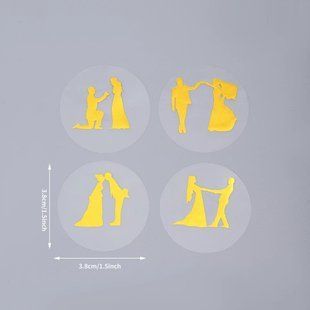 Наліпки для пакування 38мм весільні №1 прозорі (золото), 8шт