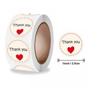 Наліпки для упакування 25мм, Thank you (червоне сердечко), 10шт 9409 фото